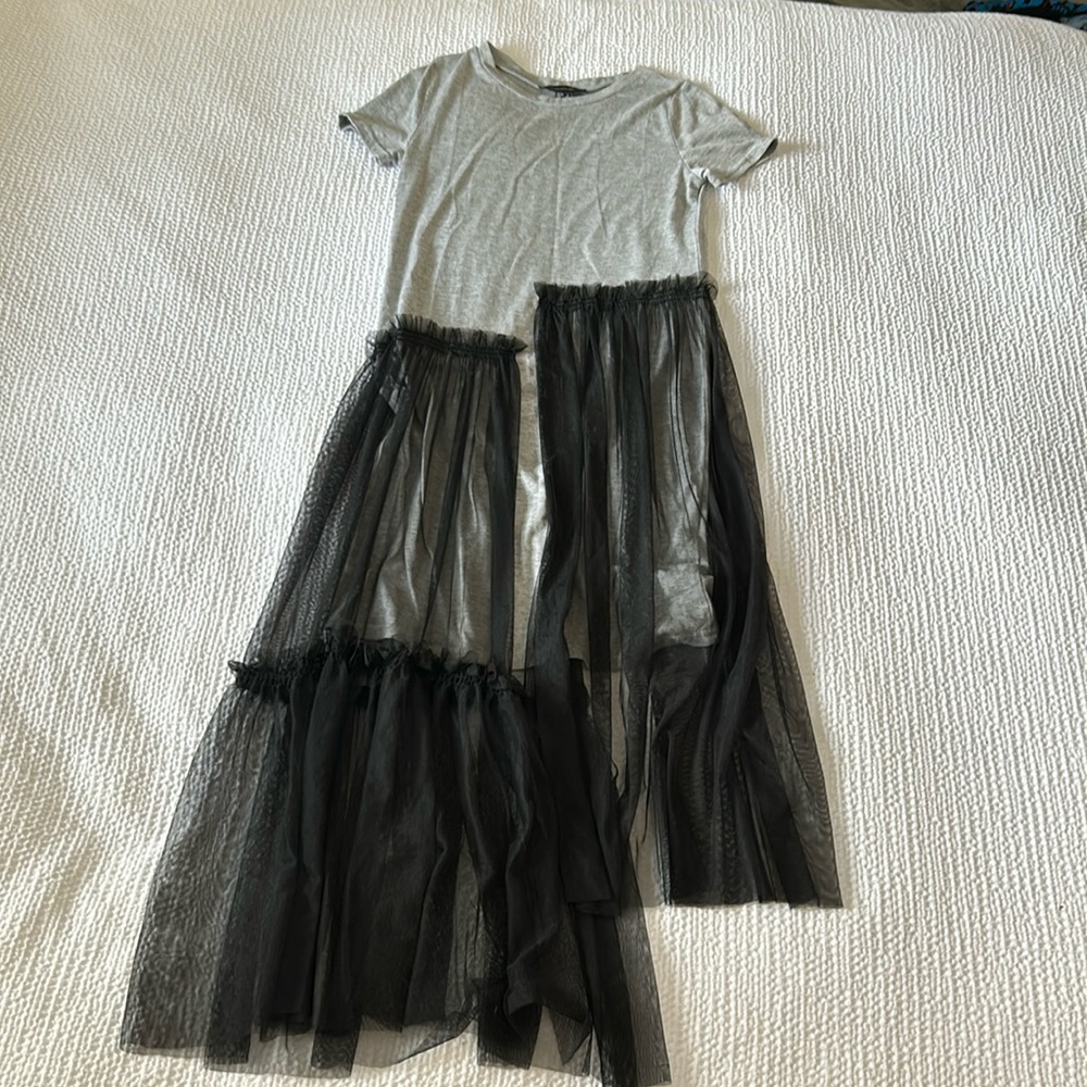 Atmosphere Grey and Black Dress with Mesh Fabric